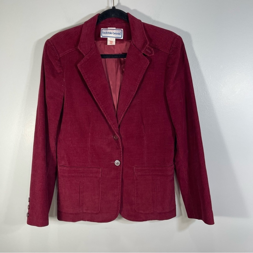 Bobbie Brooks Blazer Suit Jacket Women's Corduroy Maroon Vintage Work Office - Picture 2 of 16